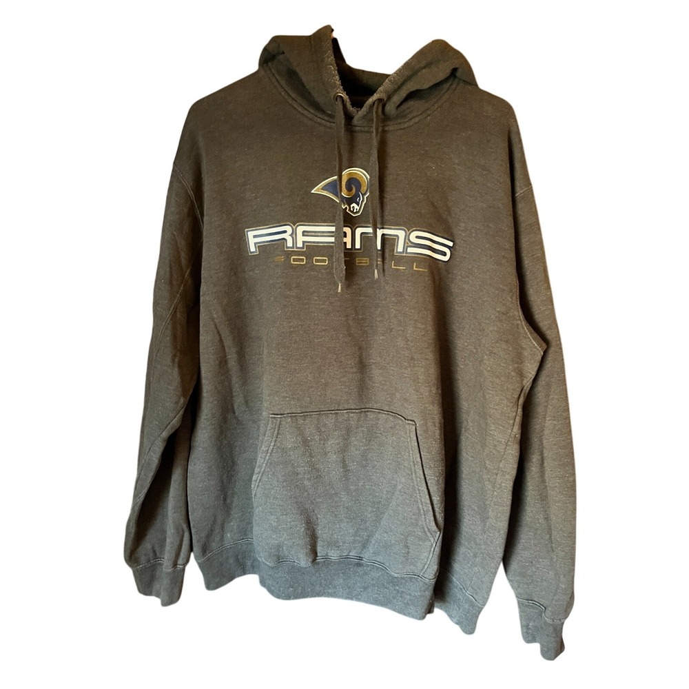 NFL TEAM APPAREL Rams Hoodie Mens XL Gray Pullover Fleece Logo Football Sweatshi